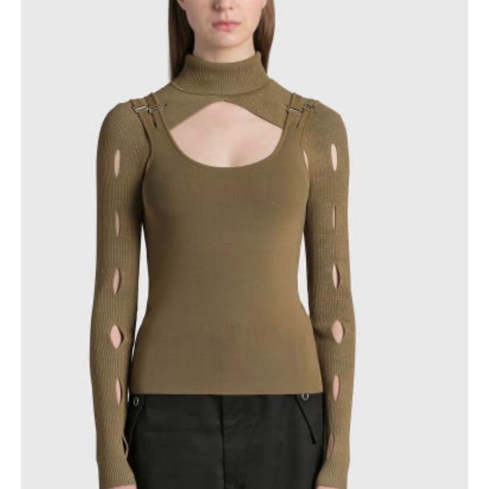 Dion Lee Womens Sage Green Knit Slash ribbed shrug  US size 10, AUS XL